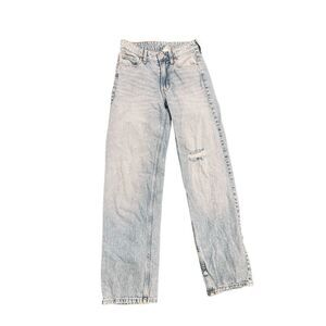 &Denim Baggy Low Waist Jeans Size 0 Light Wash Straight Leg Y2K Distressed